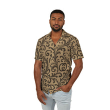 Load image into Gallery viewer, Men's Hawaiian Camp Shirt with Brown Tribal Accent — Casual Beach &amp; Luau Button-Up
