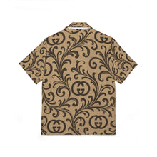 Load image into Gallery viewer, Men's Hawaiian Camp Shirt with Brown Tribal Accent — Casual Beach &amp; Luau Button-Up
